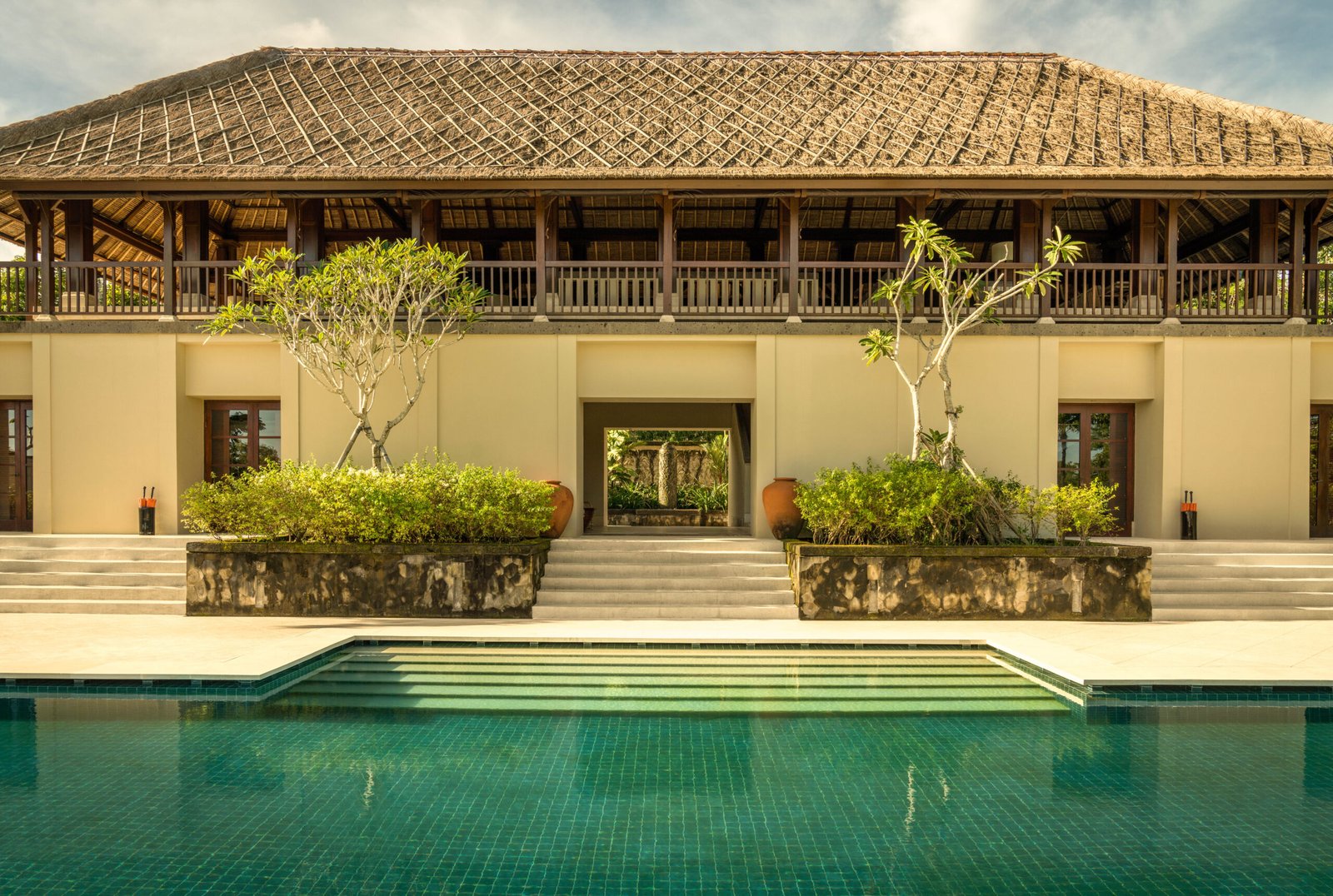 Four-bedroom villa pool and pavilion at REVĪVŌ Wellness Resort